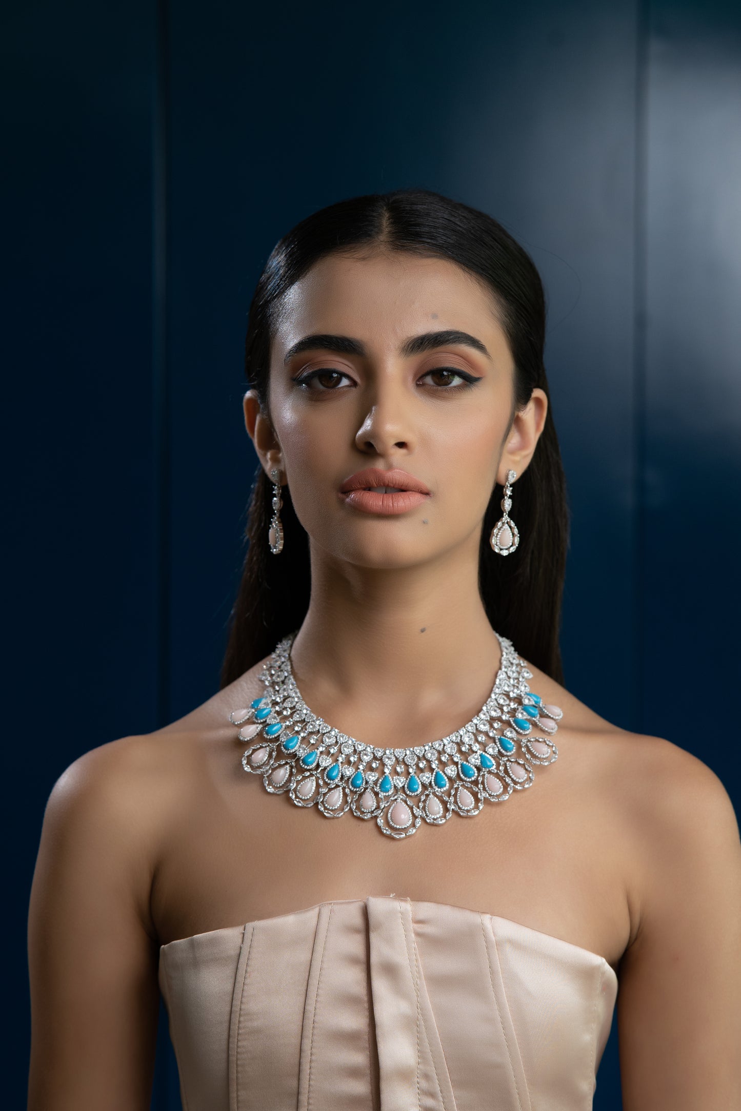 Ravishing Necklace Set With Turquoise And Pink Opal