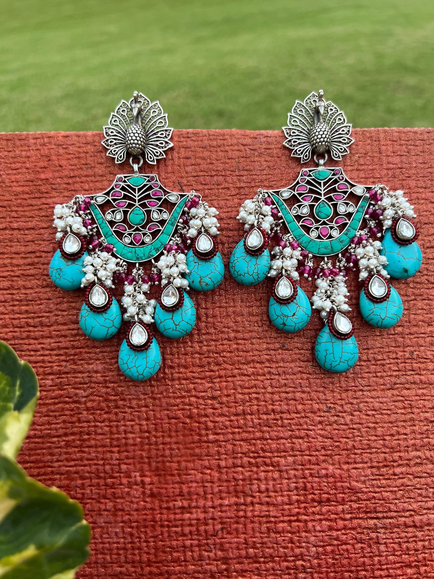 Vintage Turquoise and Pink Peacock Earrings