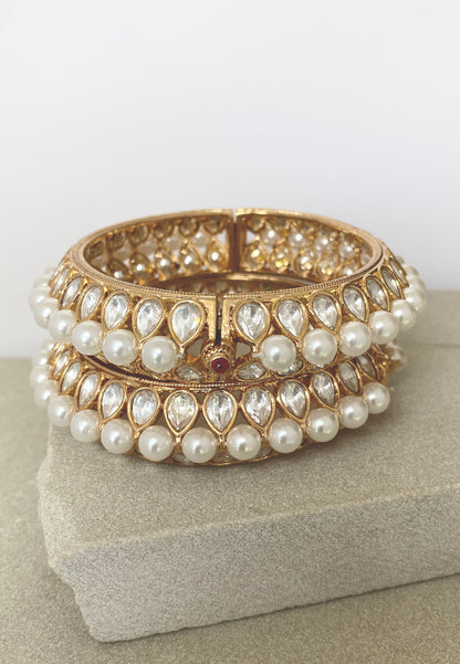 Pearls and Kundan Openable Bangles