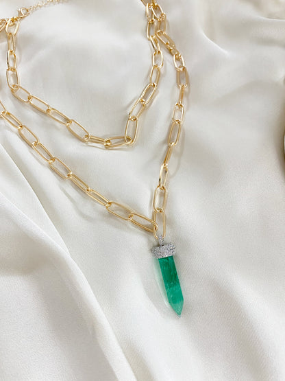 2 lines links chain with pencil emerald