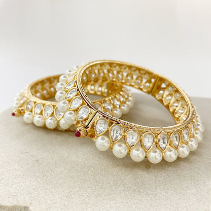 Pearls and Kundan Openable Bangles