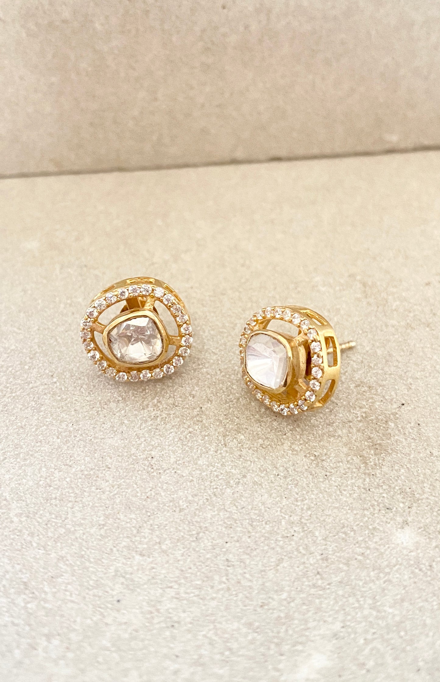 Cushion Cut Polki Studs With Halo