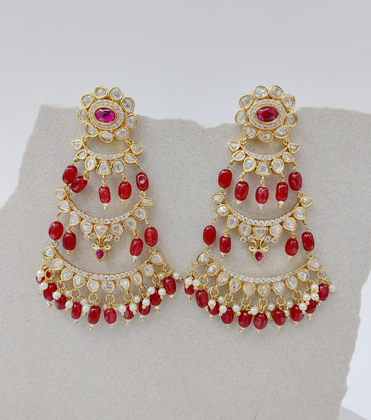 Ruby 3 Tier Kundan earrings