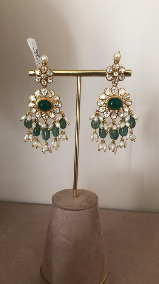 Flower polki long earrings