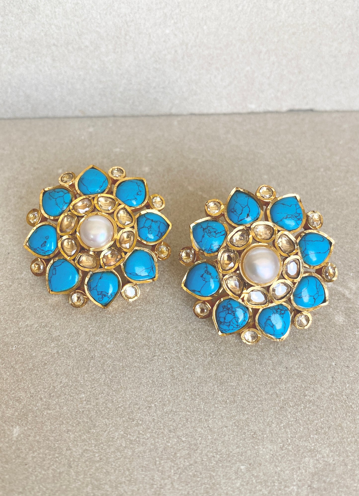 Turquoise kundan studs