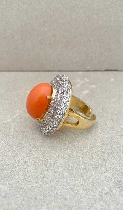 Dome shape Cabochon Coral Ring