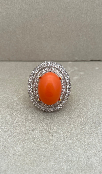 Dome shape Cabochon Coral Ring