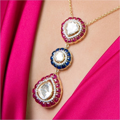 Ruby & Blue Sapphire Polki Pendant