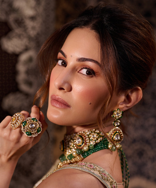 Amyra Dastur in Emerald Lattice Ring