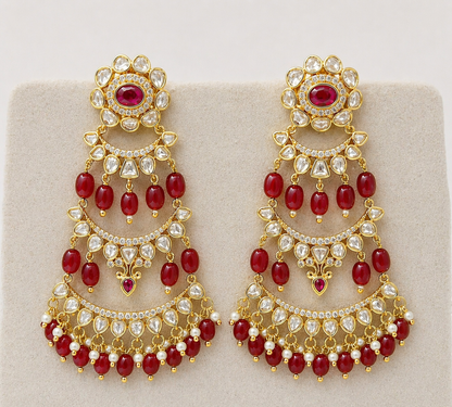 Ruby 3 Tier Kundan earrings
