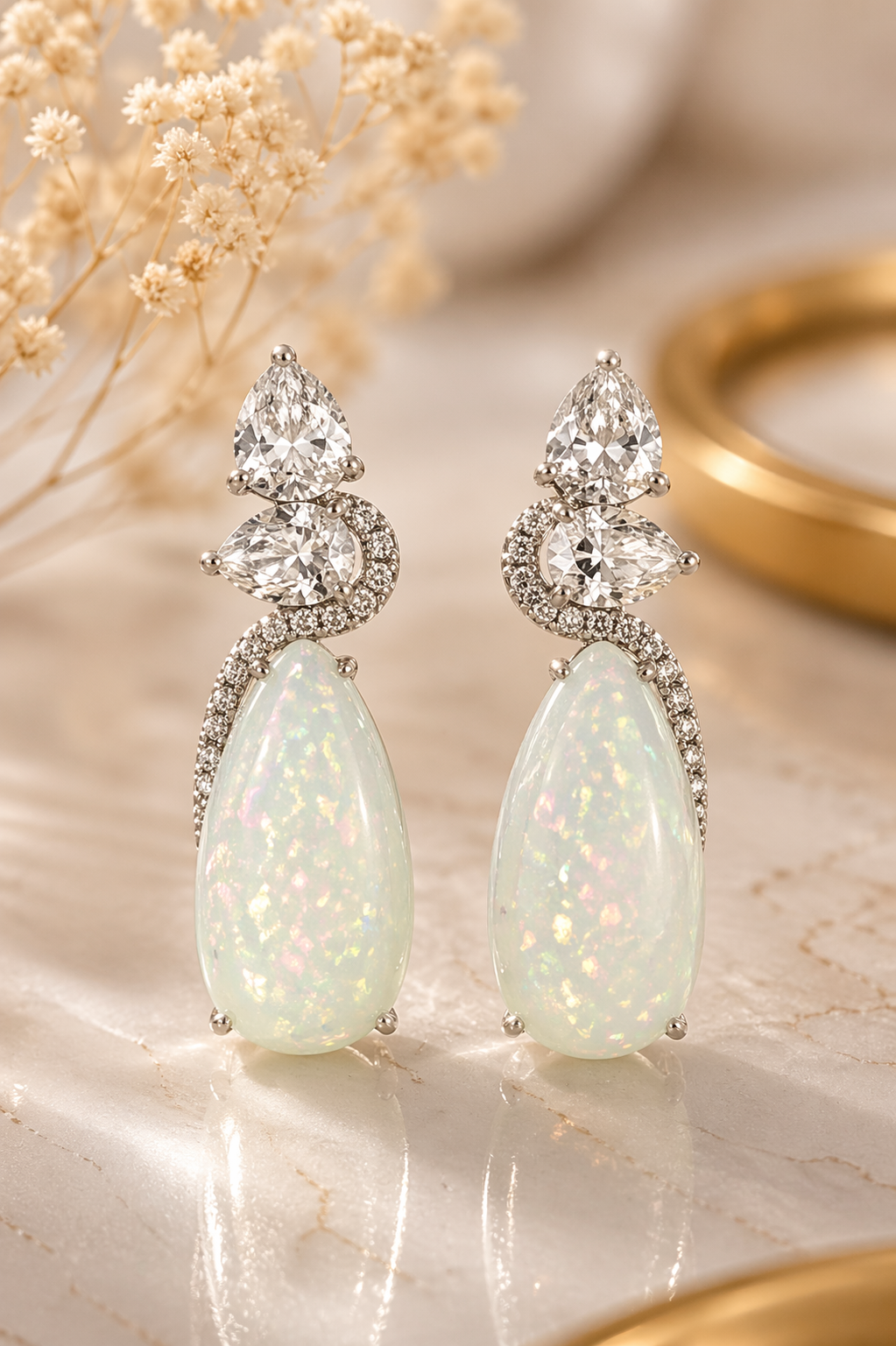 White Opal Cocktail Earrings