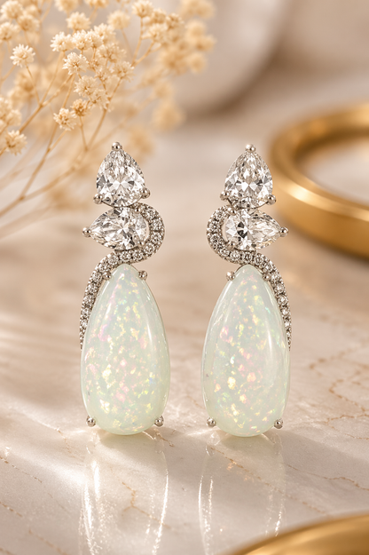 White Opal Cocktail Earrings