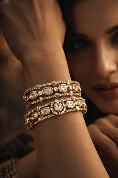 Antique Texture Gold Bangles (Size -2.4 Pair)