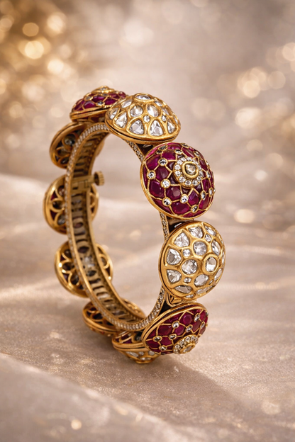 Royal Floral Design Gold Bangle (Size 2.2)