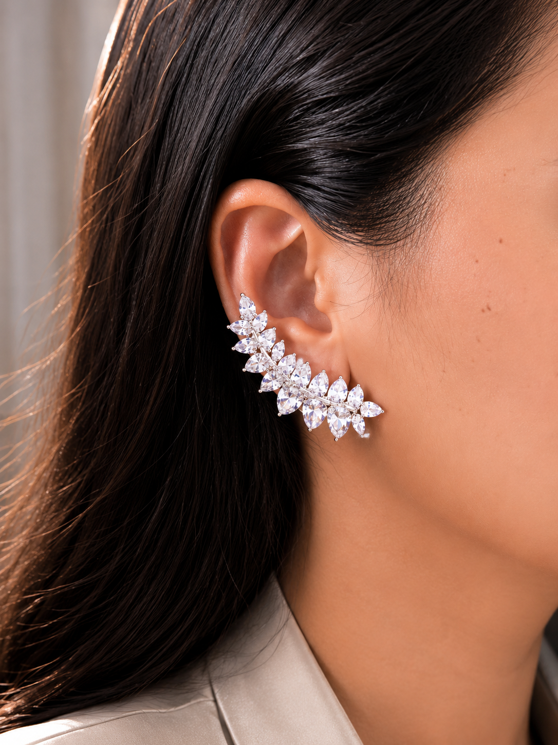 Anjini Dhawan in Crystal Muse Earcuffs