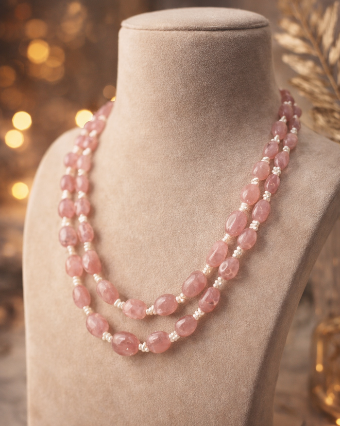 Fresh Water Pearl & Morganite 2 Lines Mala