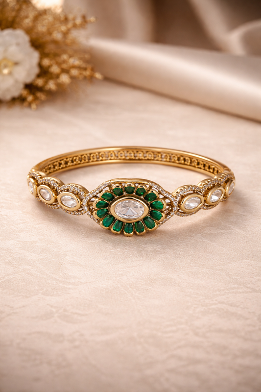 Color Gem Inlay Gold Bangles