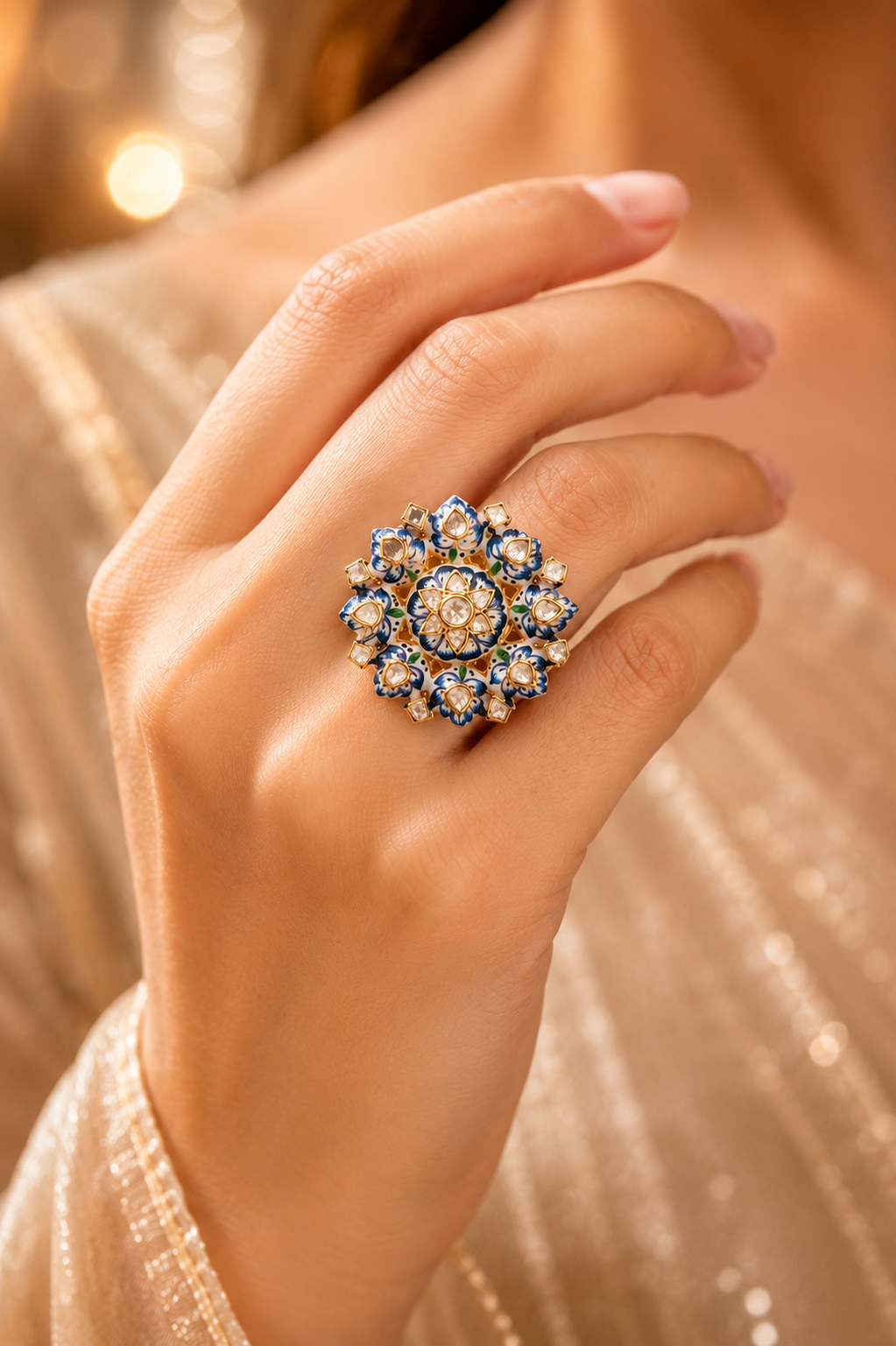 Rekha Bhardwaj in Floral Polki Ring