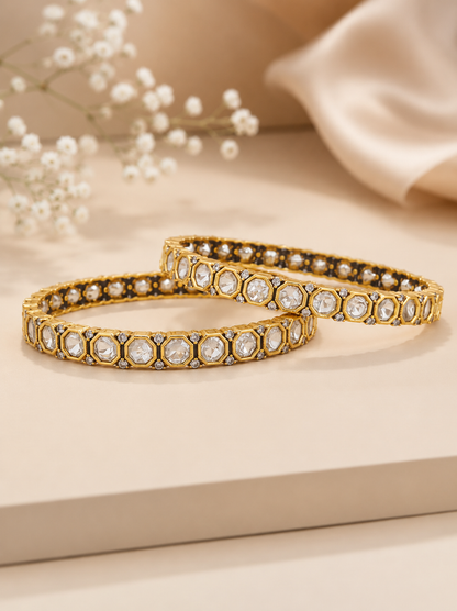 Classic Edge Gold Bangles (For Pair)