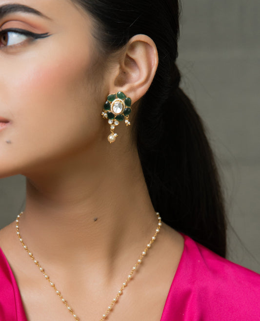 Emerald pearl drop Polki Earrings