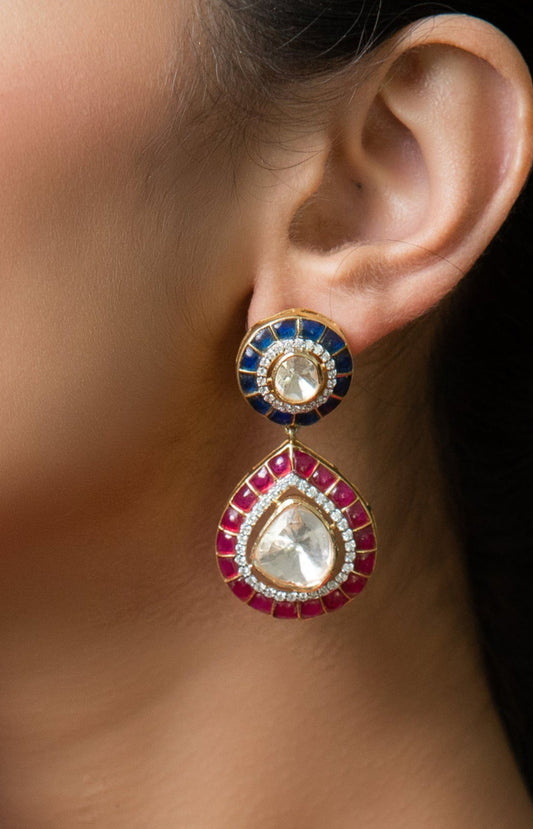 Ruby & Blue Sapphire Polki Earrings