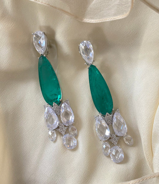 Pear shaped emerald doublets crystal earrings