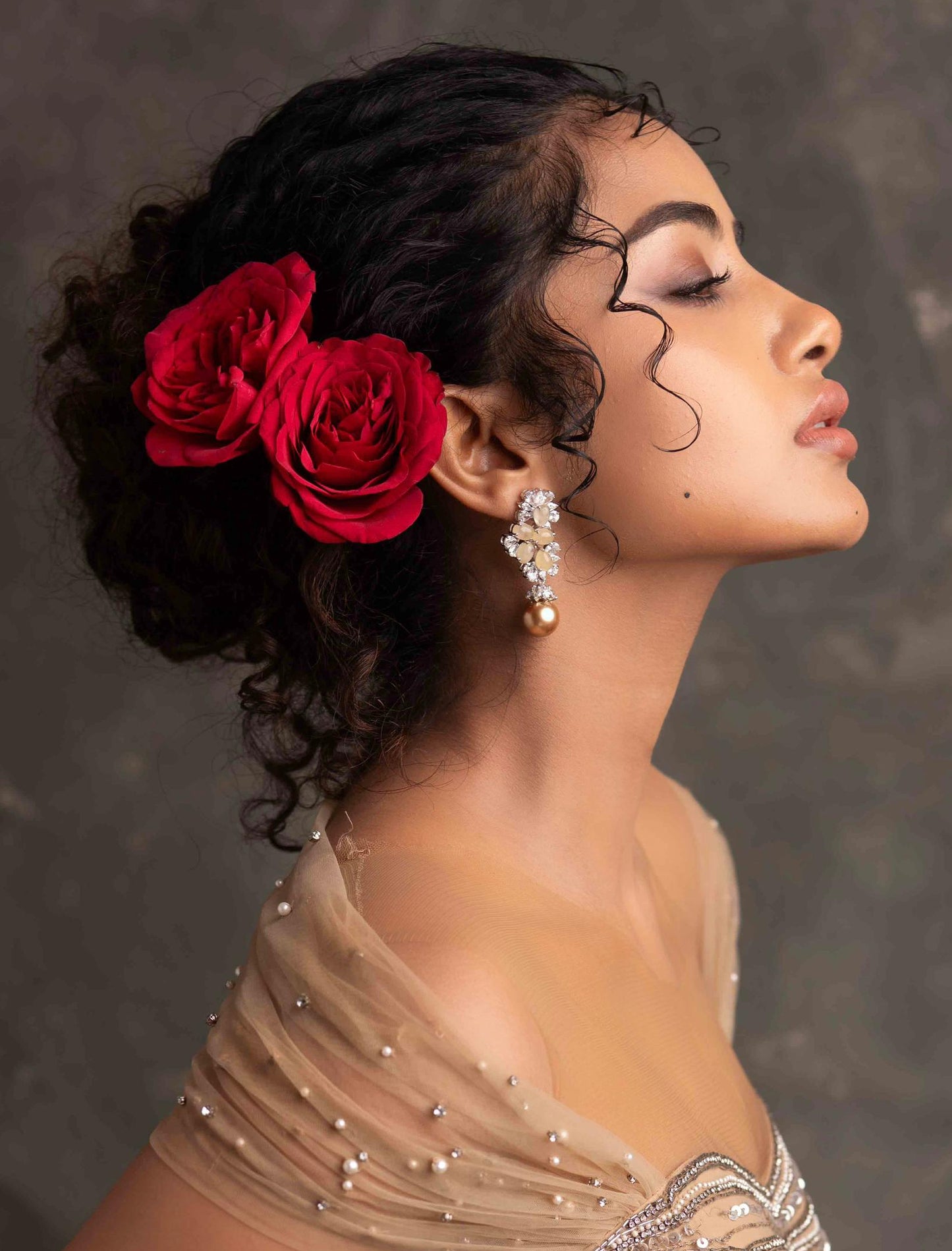Aupama Parameshwaran in Pearl Accent earrings