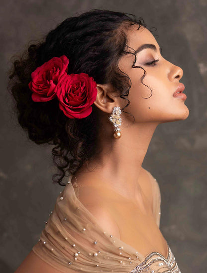Aupama Parameshwaran in Pearl Accent earrings