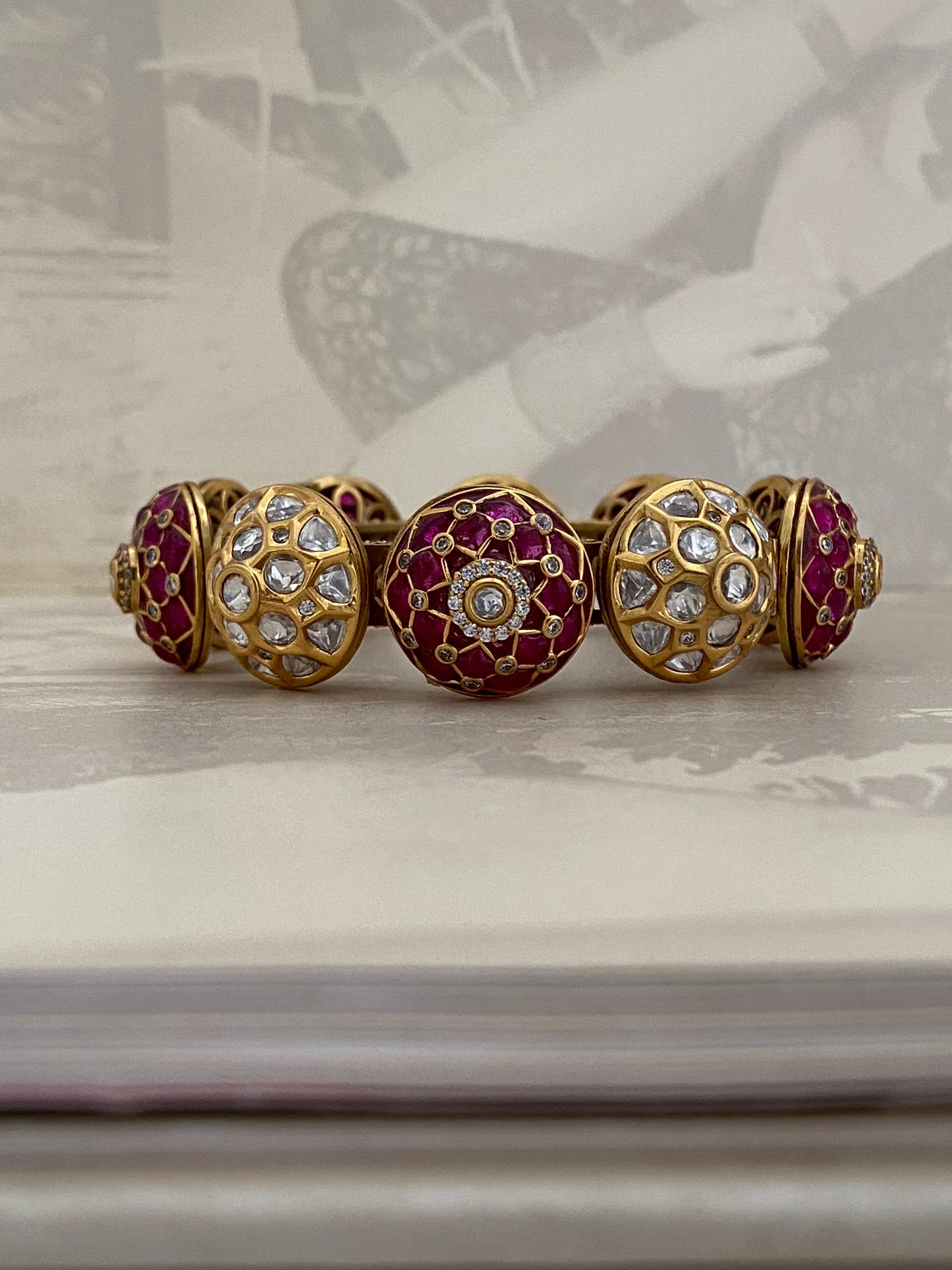 Royal Floral Design Gold Bangle (Size 2.2)