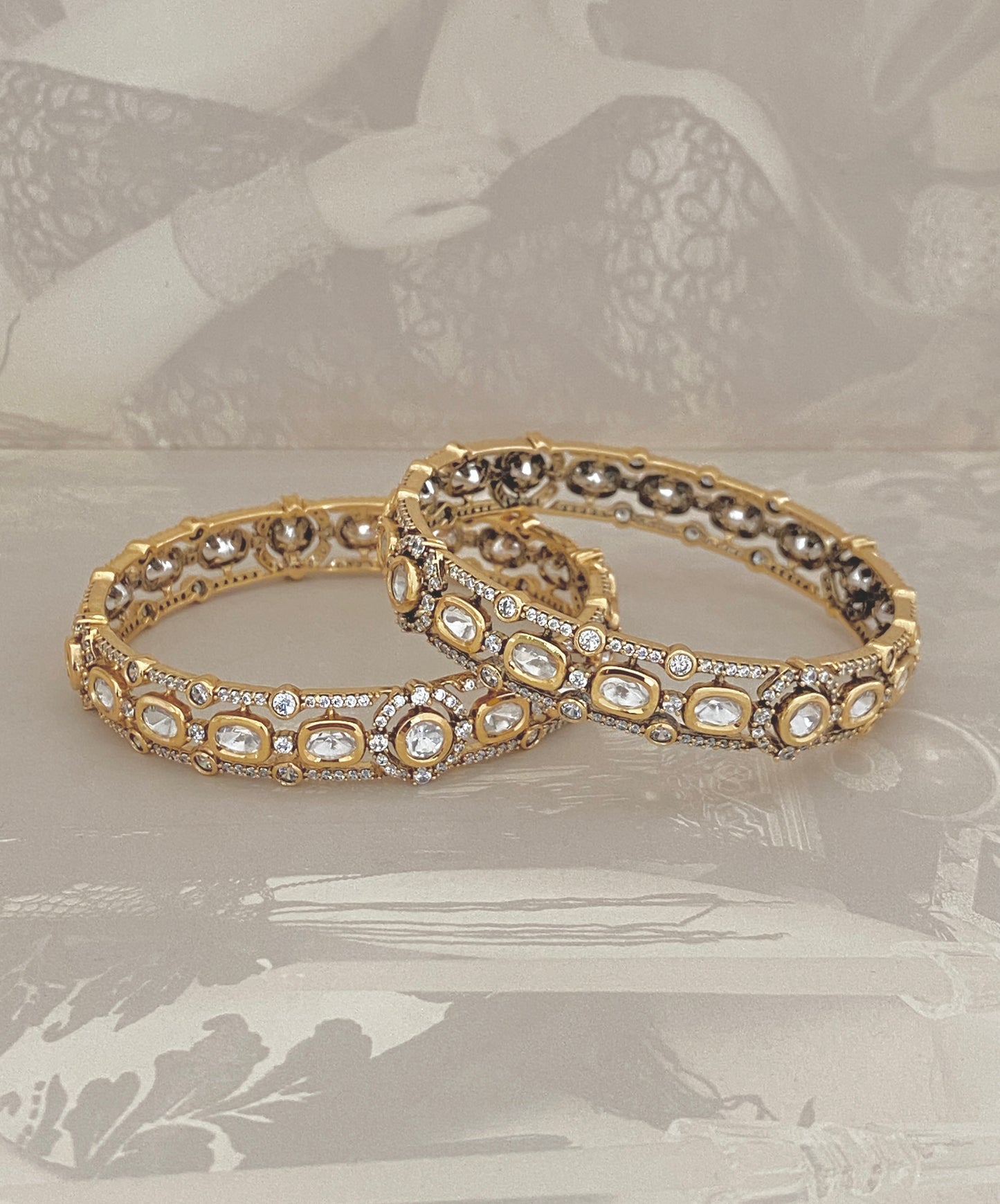 Antique Texture Gold Bangles (Size -2.4 Pair)