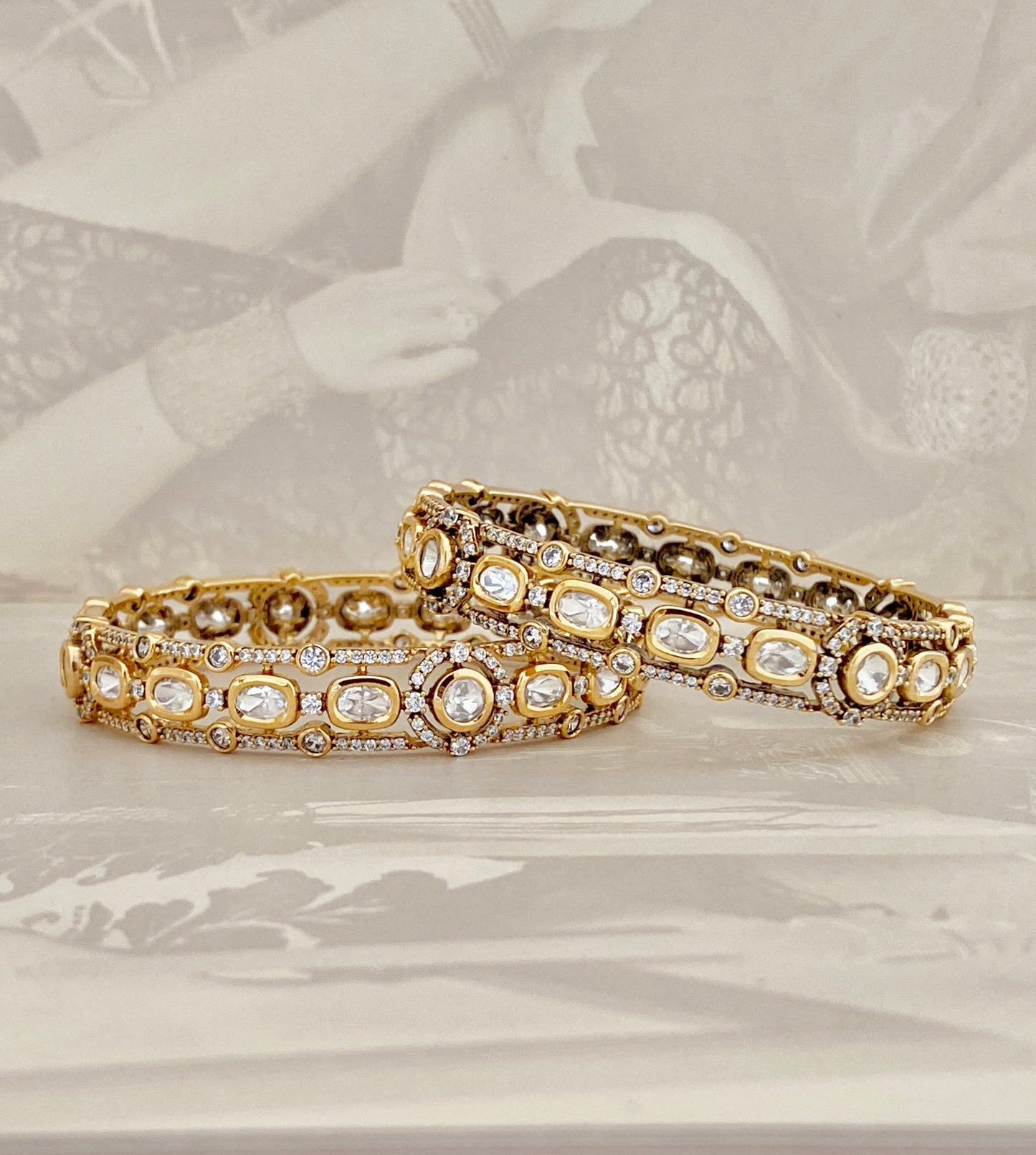 Antique Texture Gold Bangles (Size -2.4 Pair)