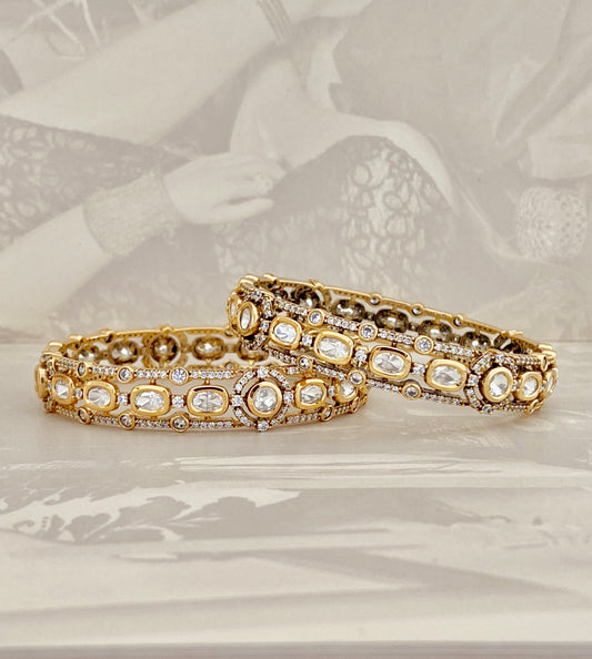 Antique Texture Gold Bangles (Size -2.4 Pair)