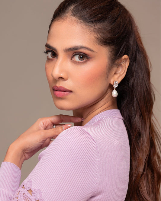 Malavika Mohanan in Pearl Frame Earrings