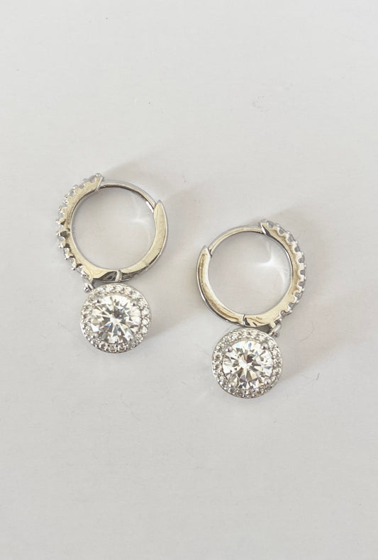 2 crt hanging round solitaire studs