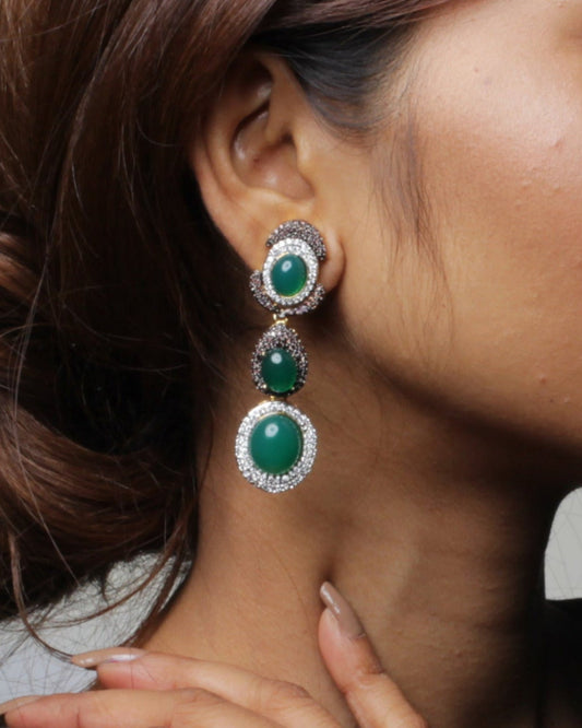 Emerald green and Black Sapphire earrings