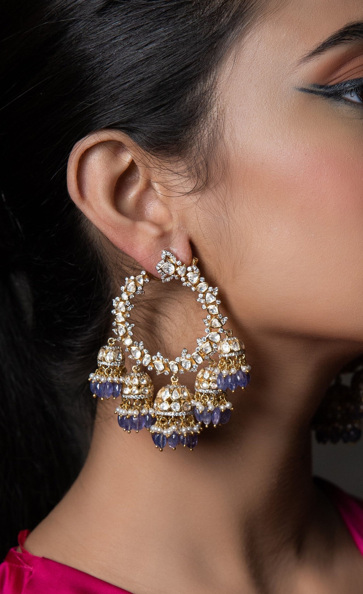 Tanzanite Beaded Polki Jhumka