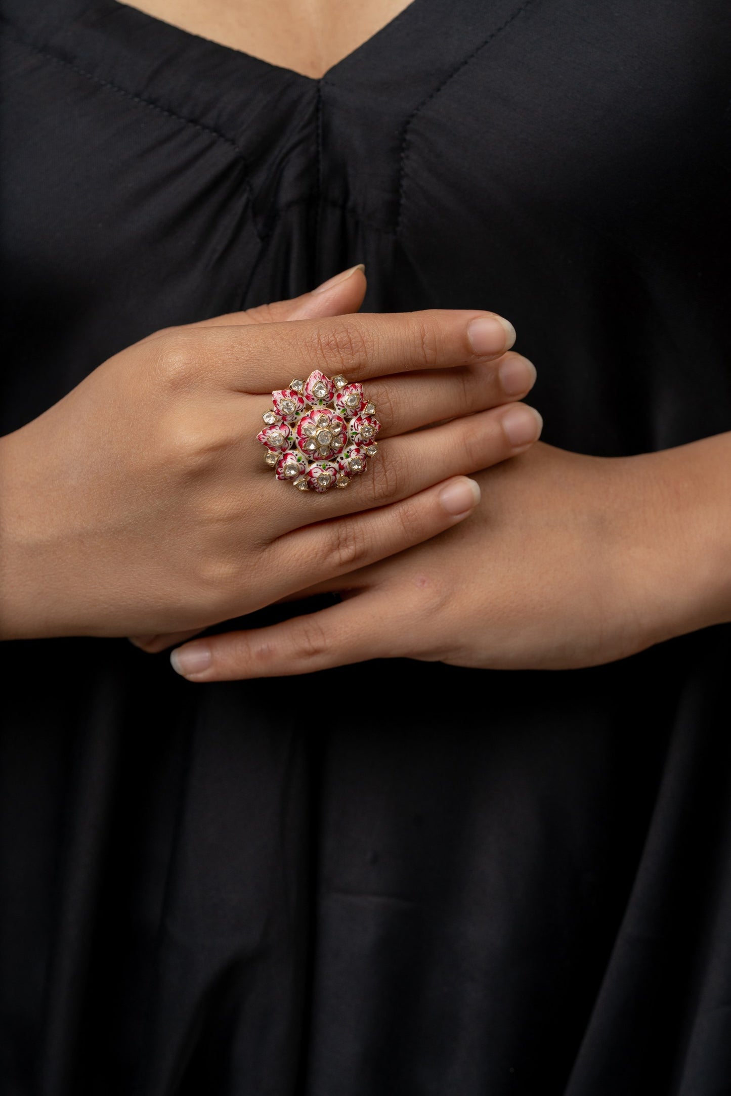 Floral Polki Studs and Ring