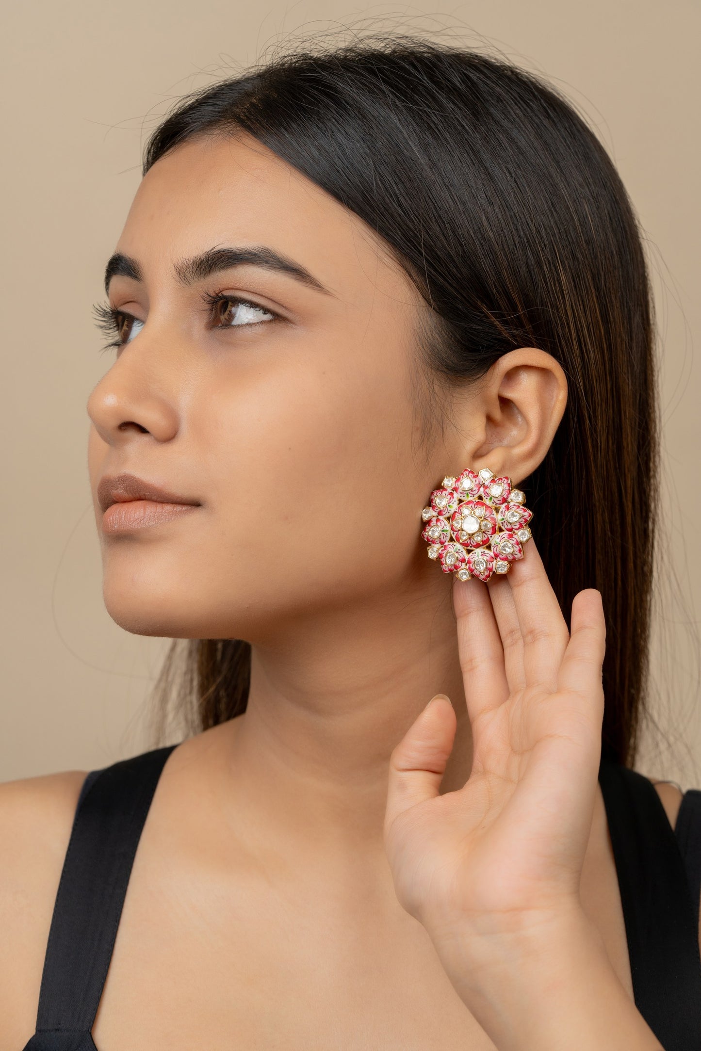 Floral Polki Studs and Ring