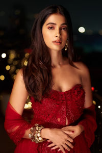 Pooja Hegde in Ruby and Polki Statement Kada