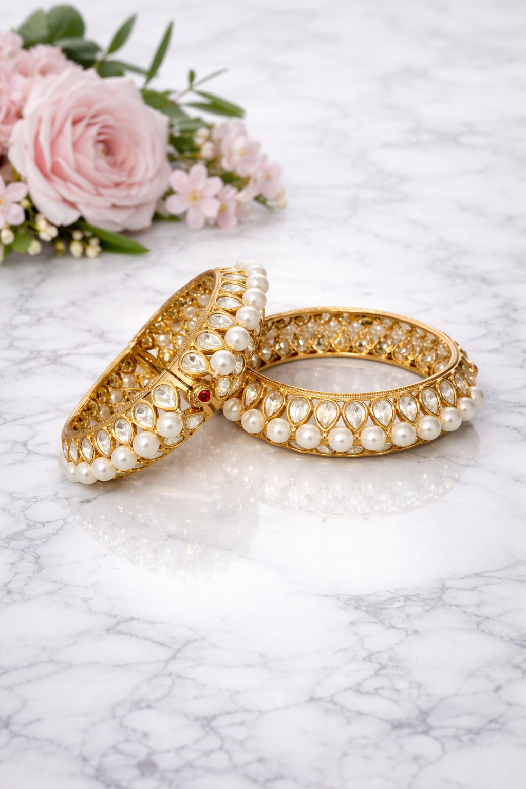 Pearls and Kundan Openable Bangles
