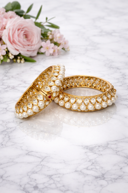 Pearls and Kundan Openable Bangles