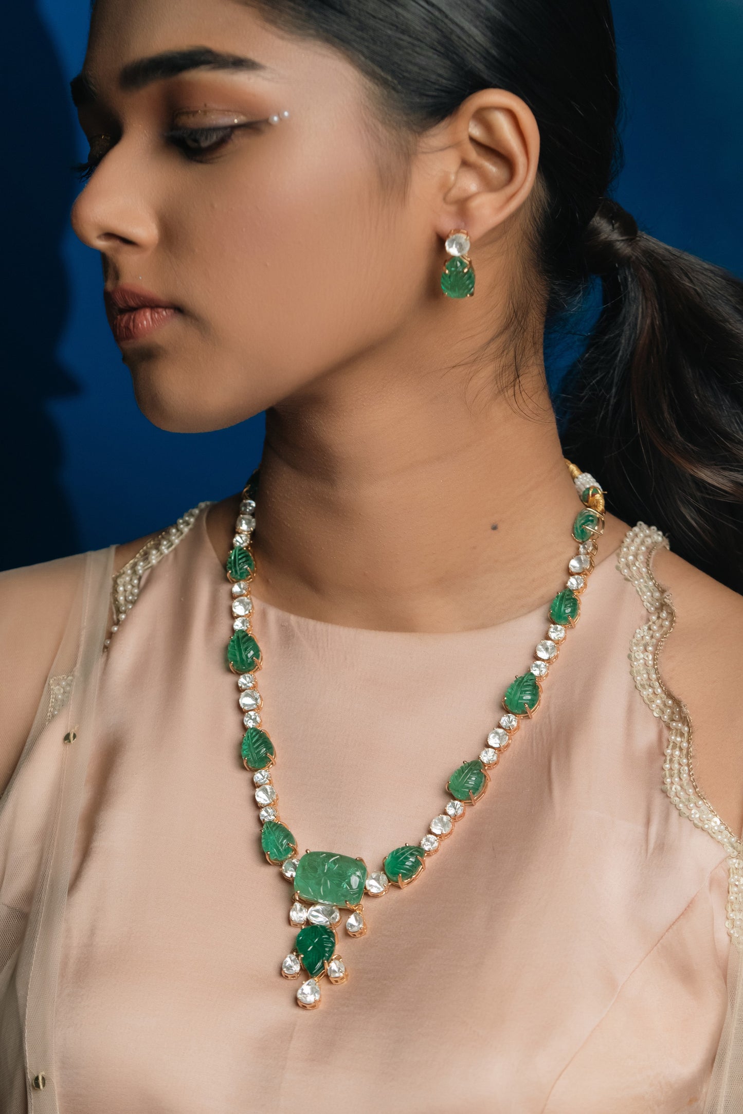 Royal Green Gemstone Polki Ensemble