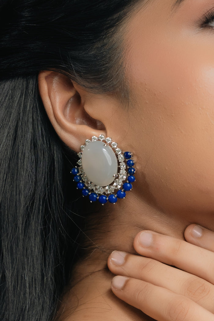 Oval Onyx Silver Studs
