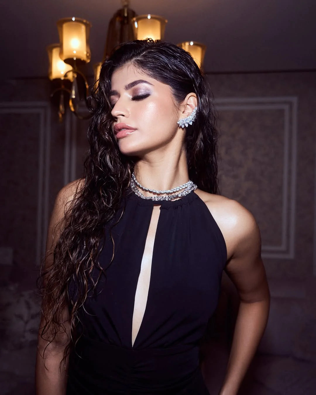 Anjini Dhawan in Crystal Muse Earcuffs