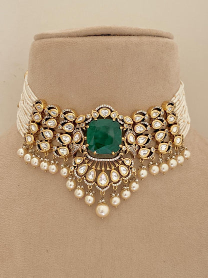 Prableen Kaur in Emerald Poise Choker Set