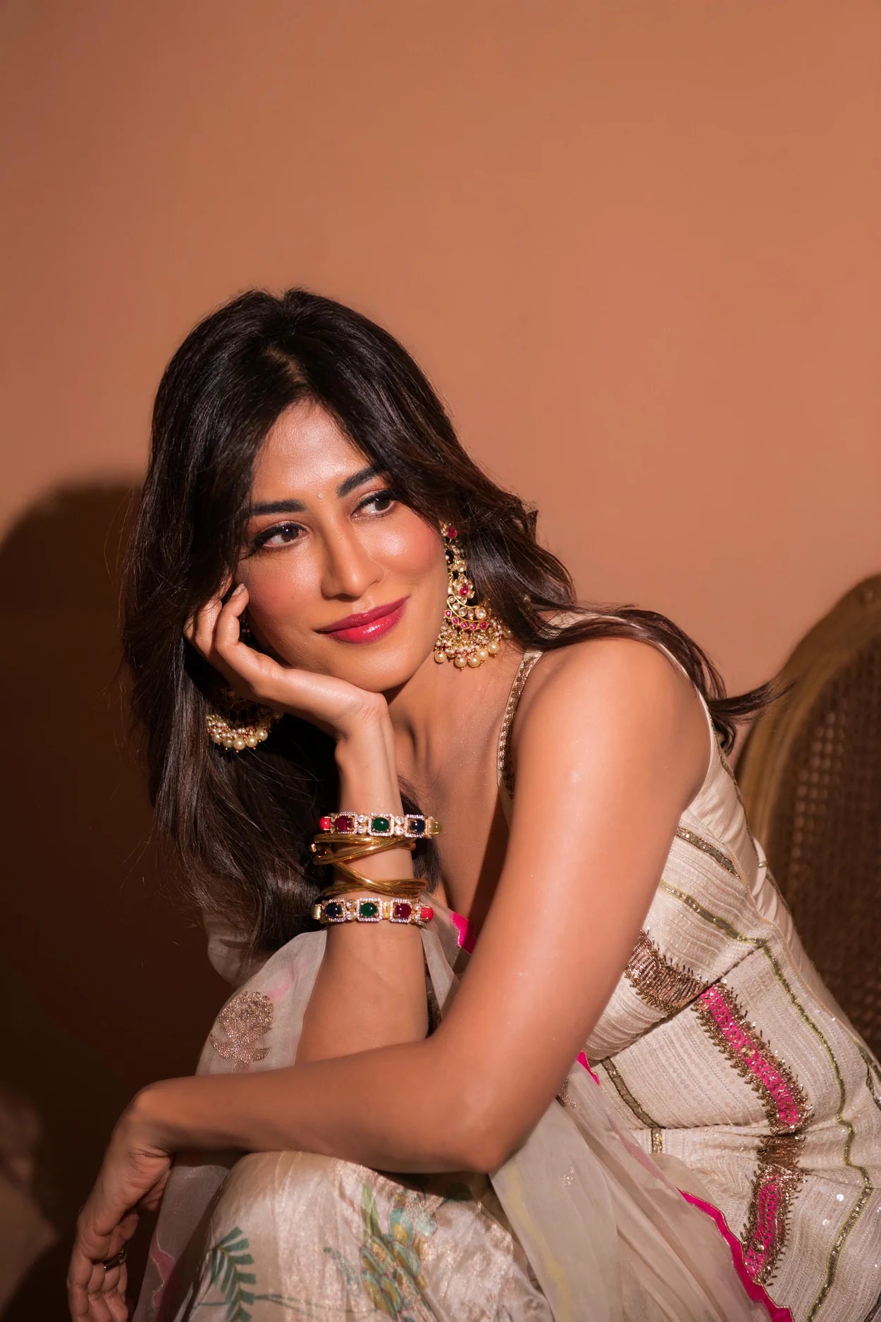 Chitrangda Singh in Navratna pair of bangles