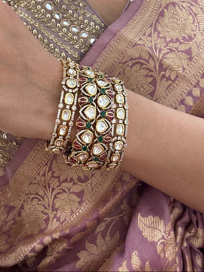 Traditional Stone-Set Gold Bangles (Pair Size -2.4)